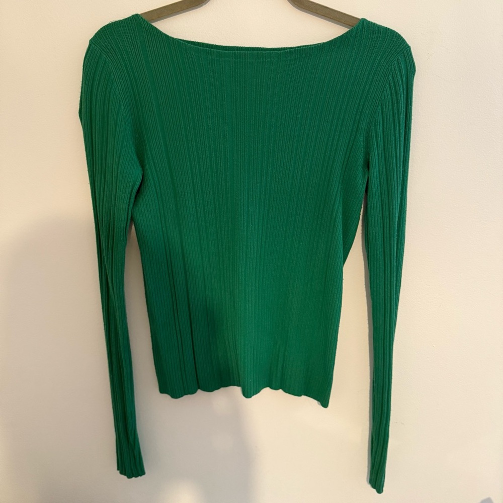 Theory Hanksons Prosecco Emerald Knit Sweater Top